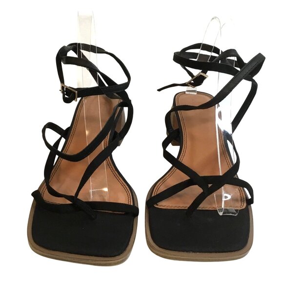 ASOS Design Women Hana Toe Thong Sandals Black Strappy Mid Heel Size 10 Wide - Picture 2 of 6